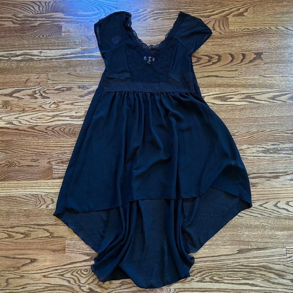 Olsenboye Black Lace Mesh Eyelet High-Low Dress Side Zip Women's Sz‎ Large